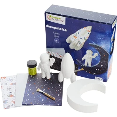 Image of Avenue Mandarine KC144C Creative box, Decopatch, Space Children&#039;s Leisure Contains 3 Decopatch Sheets 1 Cosmonaut Moon Rocket Brush pot of glue From 6 years old