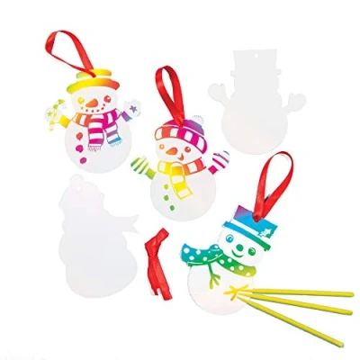 Image of Baker Ross EF410 Christmas Snowman Scratch Art Decorations (Pack of 10), Assorted