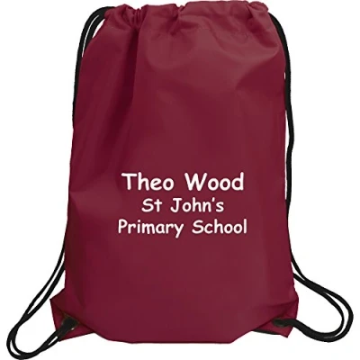 Image of TeddyTs Personalised Name &amp; School Sports PE Drawstring Gym Swimming Bag (Burgundy)