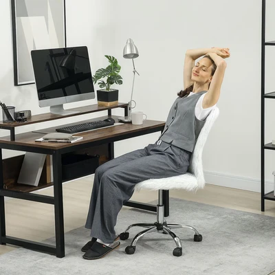 Image of Armless Makeup Vanity Chair, 360 Degree Swivel Computer White Homcom