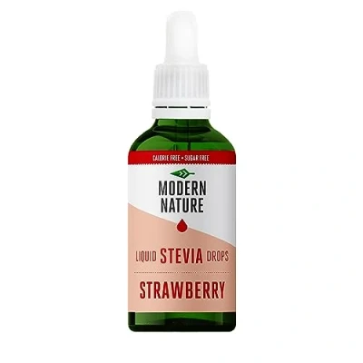 Image of Modern Nature Strawberry Flavour Drops Liquid Stevia Sweetner Zero Calorie Sugar Free Squash &amp; Syrup Alternative Flavoured Water, Protein, Yoghurt, Iced Tea Vegan, Keto 100ml