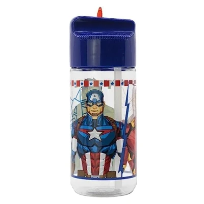 Image of OM SUPPLIES Avengers Characters Childrens Tritan Reusable Drinking Bottle 430ml Holiday, Back to School Lunch Kids BPA free Plastic Includes Keychain (Avengers)