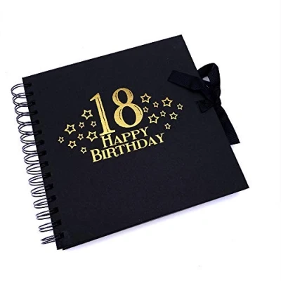 Image of 18th Birthday Black Scrapbook, Guest Book Or Photo Album with Gold Script