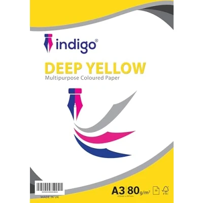 Image of Indigo® A3 80gsm Coloured Paper Origami Assorted Multi Colour for Art &amp; Craft Sheets (Medium Deep Yello, 50 Sheets)