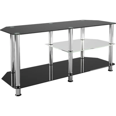 Image of AVF Gaming TV Floor Stand Glass &amp; Metal Classic Unit 1.14m, For Screens Up to 55&quot; 45Kg Compatible with PS5 XBOX Game Consoles, Reversible Shelf