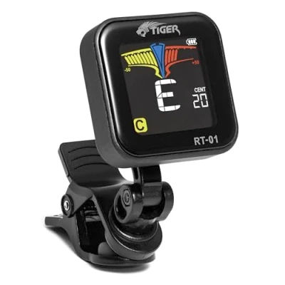 Image of Tiger RT 01 Rechargeable Clip On Chromatic Tuner Precise &amp; Accurate Tuning for Electric, Acoustic, Bass Guitar, Ukulele, Banjo, and Violin with USB C Charging High Contrast Display