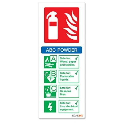 Image of ABC Powder Fire Extinguisher Sign Self adhesive vinyl sticker 80mm x 200mm Single