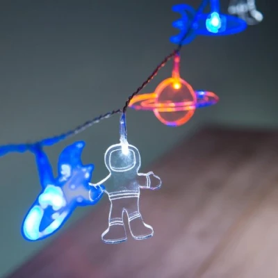 Image of Lights4fun Battery Operated 12 LED Lunar Spaceman Children&#039;s Fairy String Lights Bedroom Nursery 1.65m