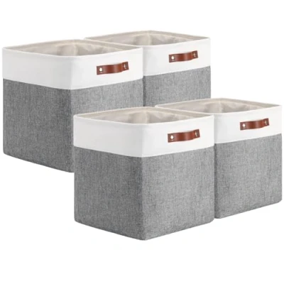Image of Mangata 25283033cm Fabric Storage Boxes Cubes, 4 Pack(33x33x33cm, Grey White)