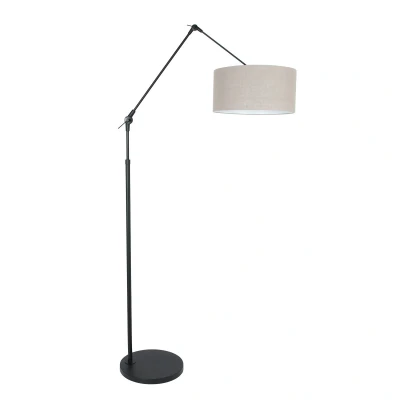 Image of Prestige Chic Floor Lamp with Shade Matte Black, Linen Grey