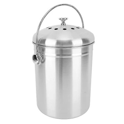 Image of Countertop Compost Bin, Round Multipurpose Stainless Steel Kitchen Bin Easy Clean Remove Odor Large Capacity for
