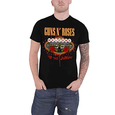 Image of Guns N Roses T Shirt Welcome To The Jungle band logo Official Mens Black XL