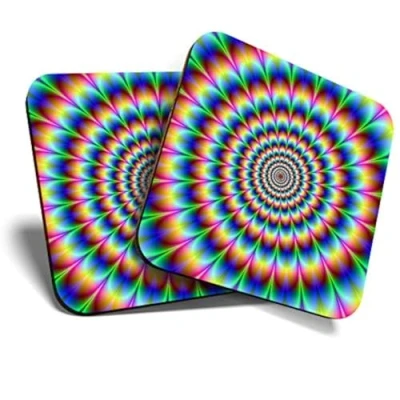 Image of Great Coasters (Set of 2) Square/Glossy Quality Coasters/Tabletop Protection for Any Table Type Psychedelic Pattern Rainbow #8946