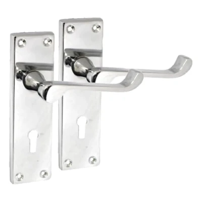 Image of Silver Door Handles Interior Victorian Scroll Lock Handles, Polished Chrome Back Plate, 150 x 42mm, Multipack, Set 1