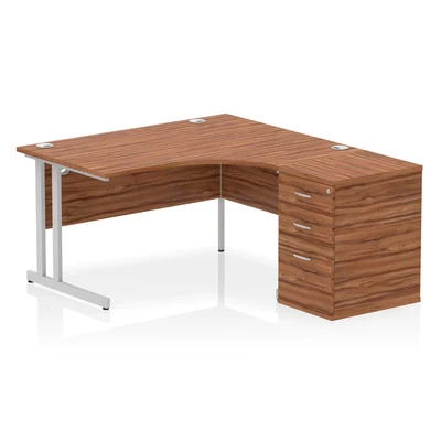 Image of Impulse 1400 RH Crescent Desk Cantilever Walnut/Silver 600 Hi Ped