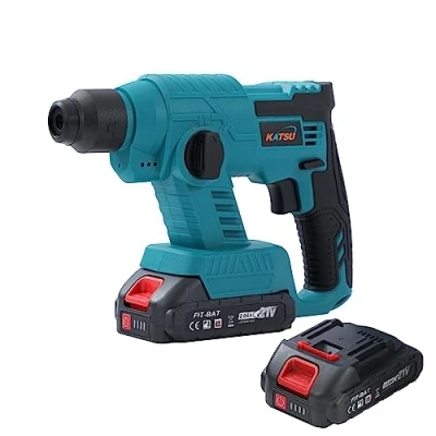 Image of KATSU FIT BAT 21V Cordless SDS Plus Rotary Hammer Drill with 2 x 1.5Ah Lithium Battery and Charger, for Wood Steel Stone Concrete Brick Wall Drilling Construction (Budget)
