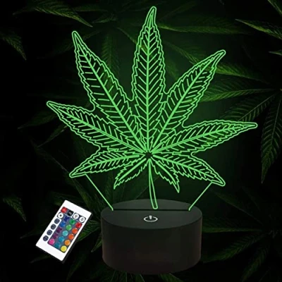 Image of FULLOSUN 3D Night Light, Leaf Illusion Lamp with Remote Control 16 Colors Changing Table Desk Bedroom Decor Optical Home Room Store Decoration