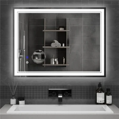 Image of Mondeer 600 X 800 mm Bathroom Mirror with LED Lights, Illuminated Wall Mounted Vanity 3 Colors Dimmable Demister and 5x Magnifier, for (3000 K 6500 K)
