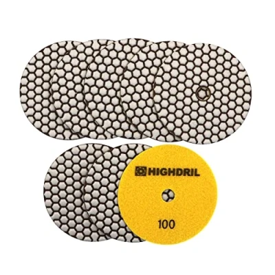 Image of HIGHDRIL Dry Diamond Polishing Pad 8PCS #100 Sanding Pads 125MM for Granite Stone Marble Floor Grinder Polish Kit Drill, Grinder, Polisher