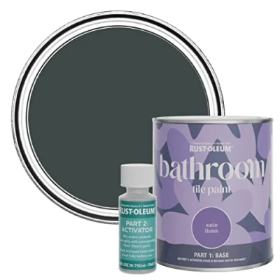 Image of Rust Oleum Black Water Resistant Bathroom Tile Paint in Satin Finish Sand 750ml