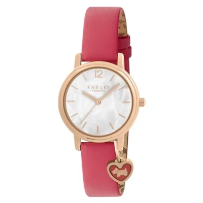 Image of RADLEY Women&#039;s Rose Gold Plated Mother of Pearl Flamingo Leather Strap Quartz Analogue Watch RY21774A