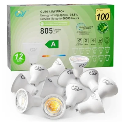 Image of GY GU10 Spotlight LED Bulbs 36 Beam Angle Energy Efficiency Class A, Cool White 6500K 805LM, 4.5W Equivalent 100W, Non Dimmable, Pack of 12