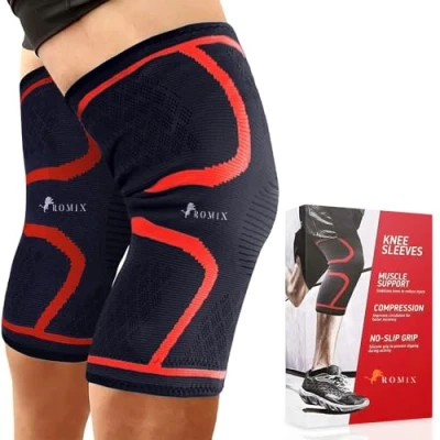 Image of ROMIX Knee Support for Men Women, Adjustable Compression Brace Arthritis and Meniscus Tear, Neoprene Open Patella Gel Pad, Sleeves Running, Ligament Injury, Sports, Injury Recovery
