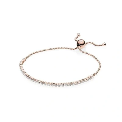 Image of Pandora Timeless 14k Rose gold plated Sparkling Slider Tennis bracelet with clear cubic zirconia, 1