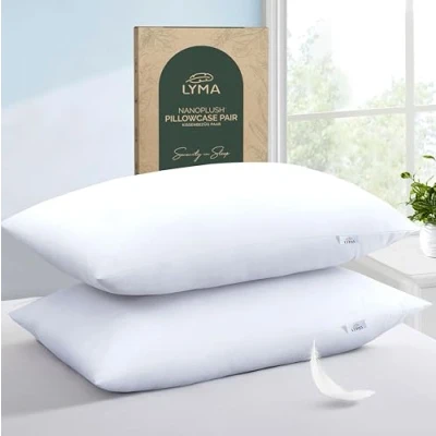 Image of LYMA Bedding Pillow Cases 2 Pack, Ultra Soft Breathable Housewife Cover, OEKO TEX Certified, Nanoplush Double Brushed Quick Dry Pillowcases, Envelope Closure Wrinkle Fade Resistant 50x75CM, White