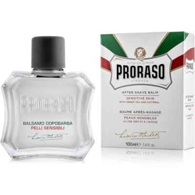 Image of Proraso Aftershave Balm For Sensitive Skin, 100ml, Alcohol Free Post Shave with Oat and Green Tea Soothes Protects Made in Italy, White