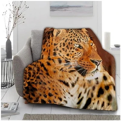 Image of VELVETIO Premium 3D Leopard Throw, Super Soft Warm Fleece Wildlife Animal Blankets, Extra Large Cuddly &amp; Fluffy Blanket For Sofa Bed, 150 x 200cm