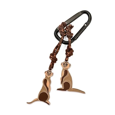 Image of Troika Eddie &amp; Manni KR23 02/BK Keyring incl. carabiner 2 pendants on decorative climbing rope: meerkats aluminium, cast metal, enamel, nylon brown