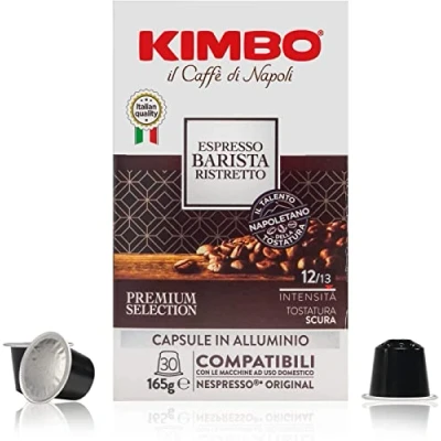 Image of Kimbo Coffee, Espresso Barista Ristretto, 30 Capsules Compatible with Nespresso Original Machine, Dark Roast, 12/13, Italian Coffee Pods, 1 x