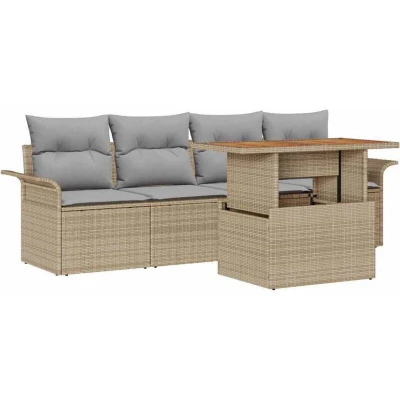 Image of vidaXL 5 Piece Garden Sofa Set with Cushions Beige Poly Rattan