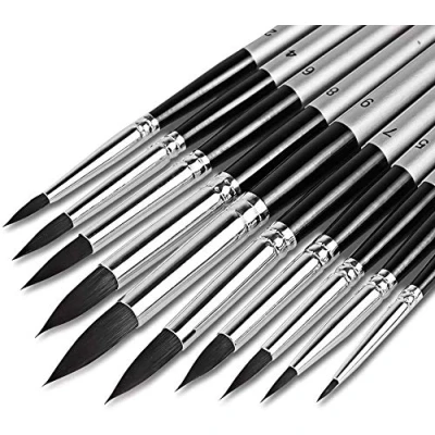 Image of DUGATO Watercolor Detail Paint Brushes Set 10pcs by , Round Pointed Tip Perfect for Water Color Acrylics Ink Gouache Oil Tempera Numbers Miniature &amp; Fine Detailing