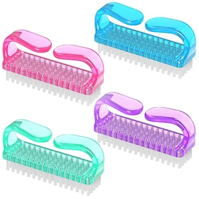 Image of 4 Pcs Nail Cleaning Brush, Larbois Plastic Handle Scrubbing Brush Eco Friendly Fingernail with Soft Bristles Manicure Dust for Hand Toes Home Garden Salon use