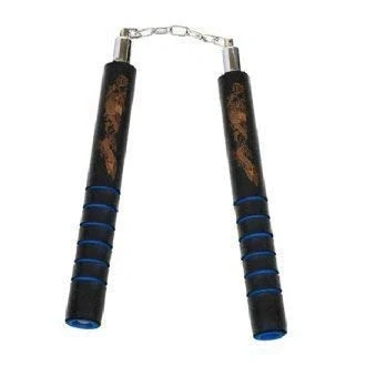 Image of Playwell Foam Rubber Safety Training Nunchucks With Chain Black W/Blue Grips