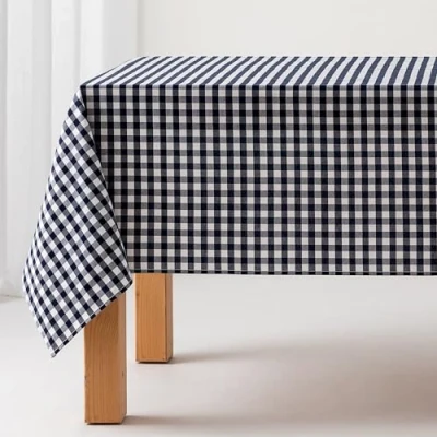 Image of Stain Resistant Gingham Tablecloth, Cotton, Fabric Touch, 140 x 200 cm, Navy Blue