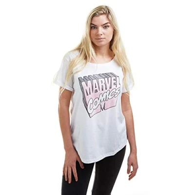 Image of Marvel Women&#039;s Retro 3d Logo T Shirt, White, 12 UK