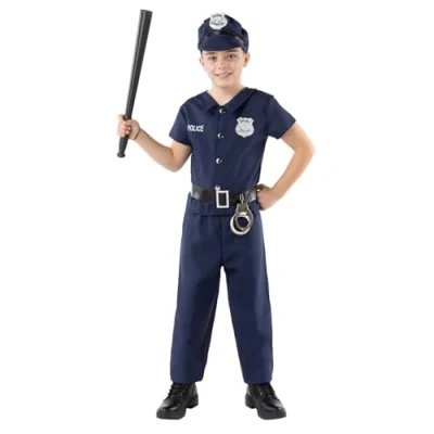 Image of Funidelia Boys Police costume for boy officer, Agent, FBI, Professions Costumes kids, accessory fancy dress &amp; props Halloween, carnival parties Size 5 6 years Blue