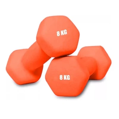 Image of Neoprene Dumbbells Weights Iron Hand Pair Aerobic Workout Fitness Home Gym Comfortable To Hold and Soft on Floors Excellent Accessories For Toning Strength Workouts (Orange, 8Kg Pair)