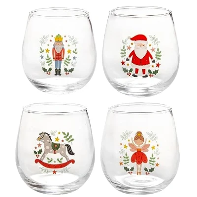Image of YöL Set Of 4 Christmas Glass Tumblers Glasses Cups Xmas Eve Party Festive Table Decoration 450ml