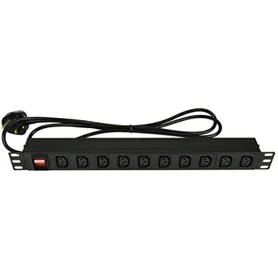 Image of Adastra Power Distribution Unit with 10 x IEC Outlets &amp; On Off Switch Slimline Rack Mountable 1U Design 1.8 Metre Extension Cable