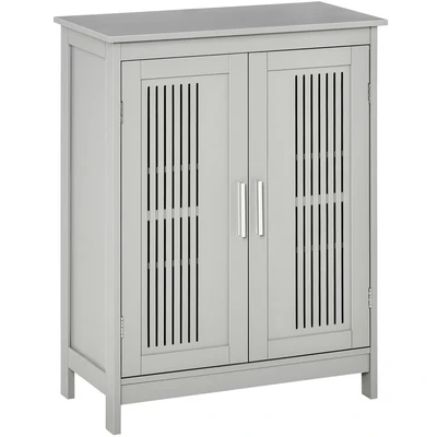 Image of kleankin Narrow Bathroom Cabinet, Slim Storage Unit with Adjustable Shelves, Freestanding Cupboard 60 x 30 80 cm, Grey