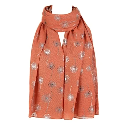Image of Dandelion Celebrity Designer Scarf Women Shawl Wrap By London Scarfs (Glitter Burnt Orange)