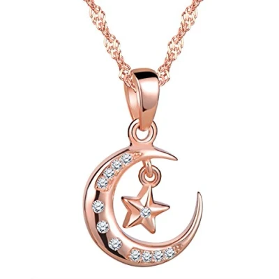 Image of Infinite U Elegant Mond Star 925 Sterling Silver Cubic Zirconia Pendant Necklace for Women/Girls, Rose Gold