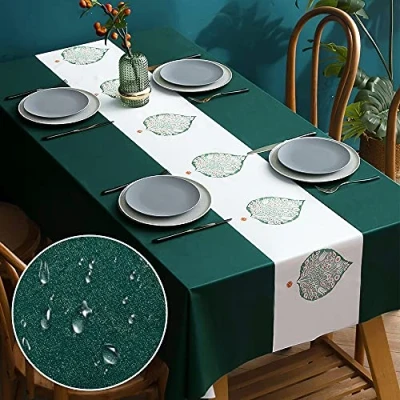 Image of newsbirds Table Cloth Wipeable Tablecloth PVC Plastic Rectangular, Wipe Clean Oil proof Waterproof Cover for Kitchen Dinning Outdoor Party, Green Leaf, 55 x Inch (140 140 cm)