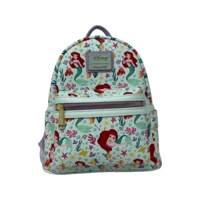 Image of Loungefly Disney Little Mermaid All Over Print Exclusive Mini Backpack, Purple Green, Mini, Backpack