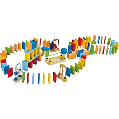 Image of Hape Dynamo Dominoes Award Winning Domino Racing Building Block Set for Kids, 107 Solid Pieces of Fun Filled Racing, and Stacking