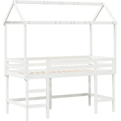 Image of vidaXL Loft Bed with Ladder and Roof without Mattress White 80x200 cm